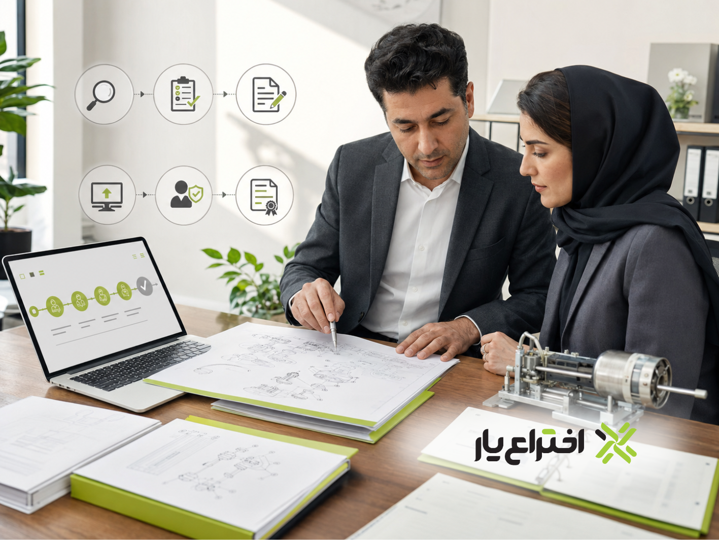 مخترع ایرانی در حال آماده‌سازی مدارک فنی و اظهارنامه ثبت اختراع